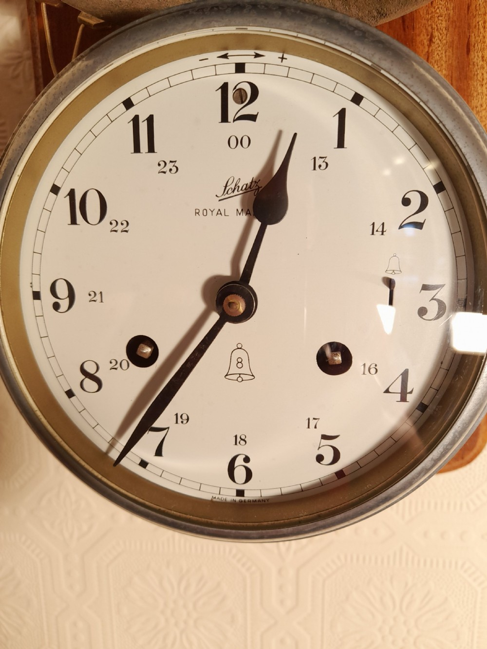 Mounted Ships Clock Striking 8 bells of the Watch View II
