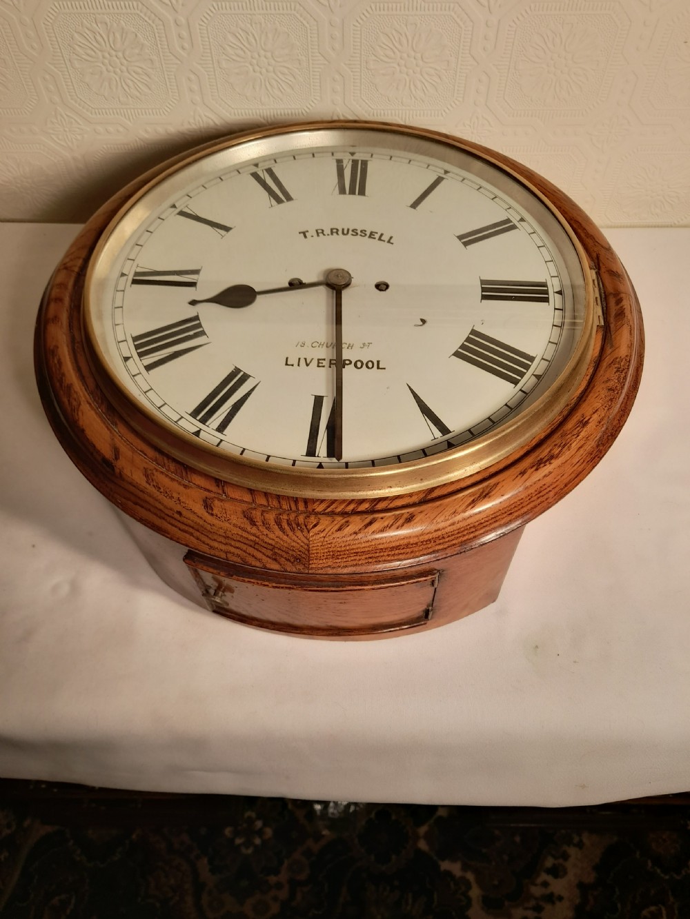 Twin Fusee, Bell Striking Wall Clock. RUSSELL of LIVERPOOL. View II
