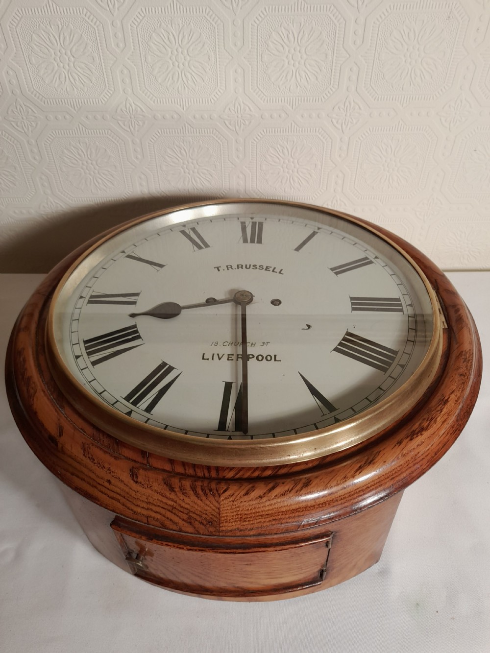 Twin Fusee, Bell Striking Wall Clock. RUSSELL of LIVERPOOL. View III