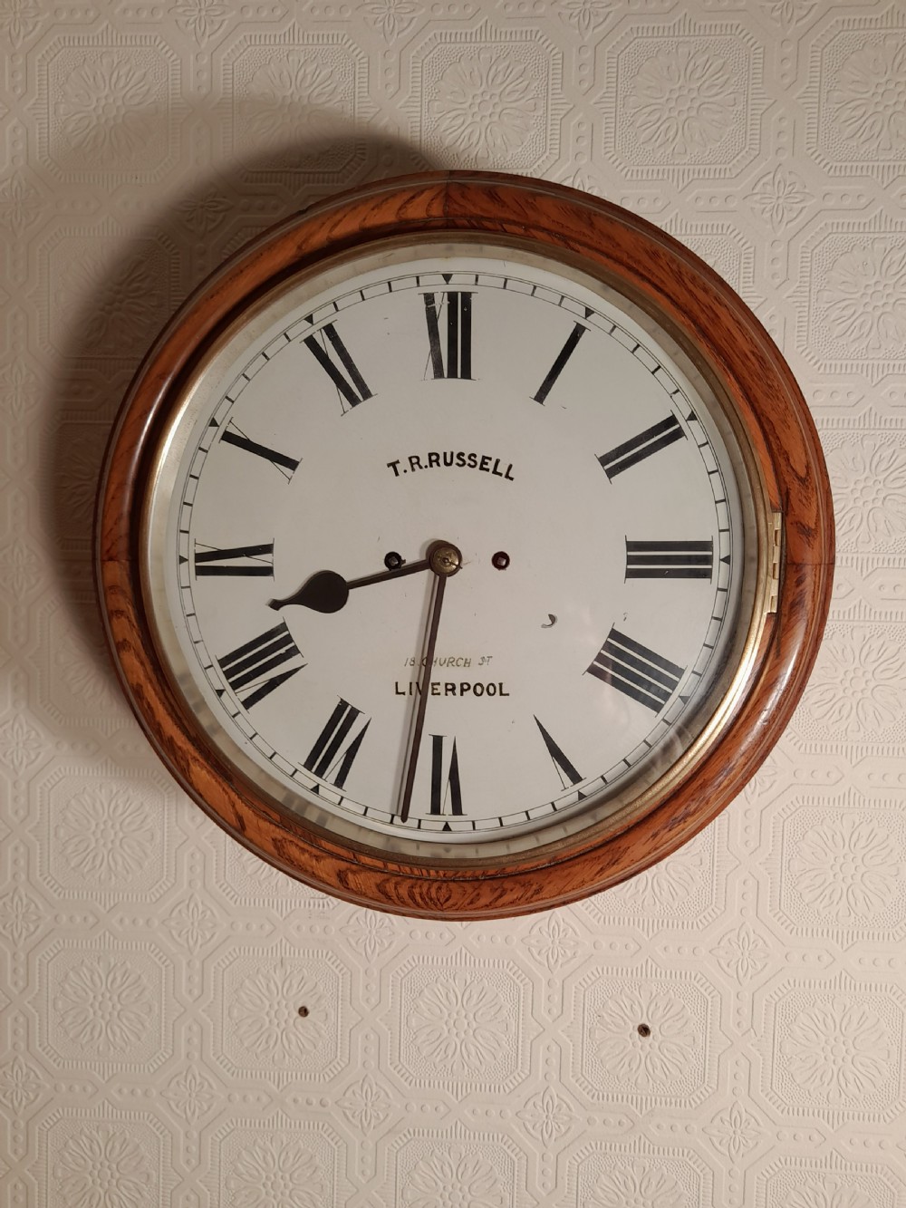 Twin Fusee, Bell Striking Wall Clock. RUSSELL of LIVERPOOL. View IV