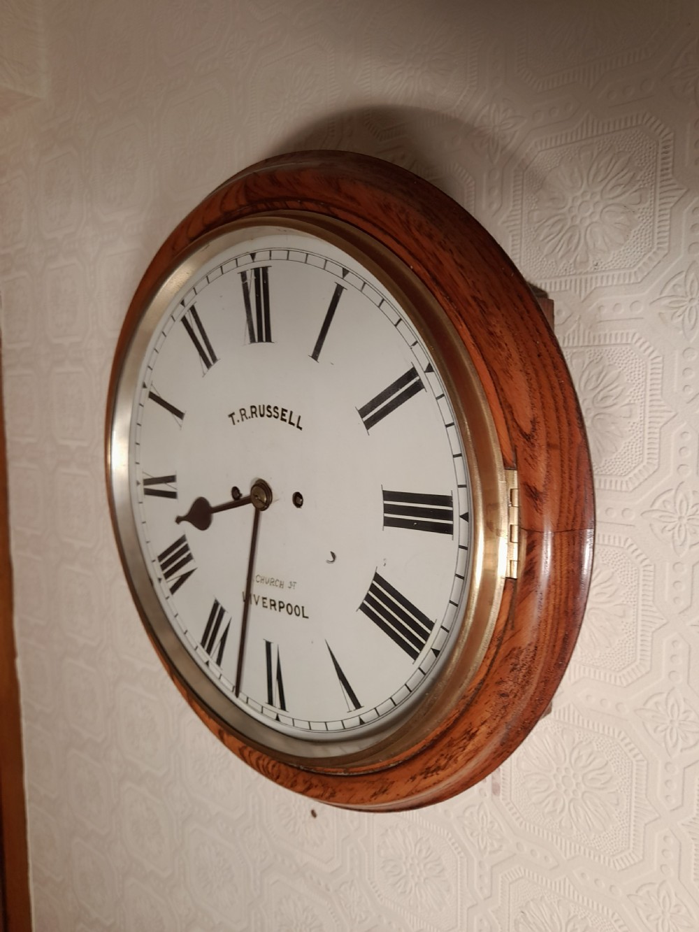 Twin Fusee, Bell Striking Wall Clock. RUSSELL of LIVERPOOL. View V