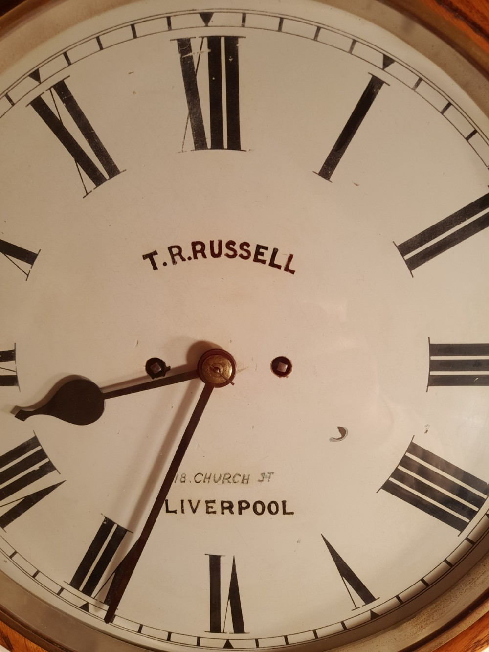 Twin Fusee, Bell Striking Wall Clock. RUSSELL of LIVERPOOL. View VIII
