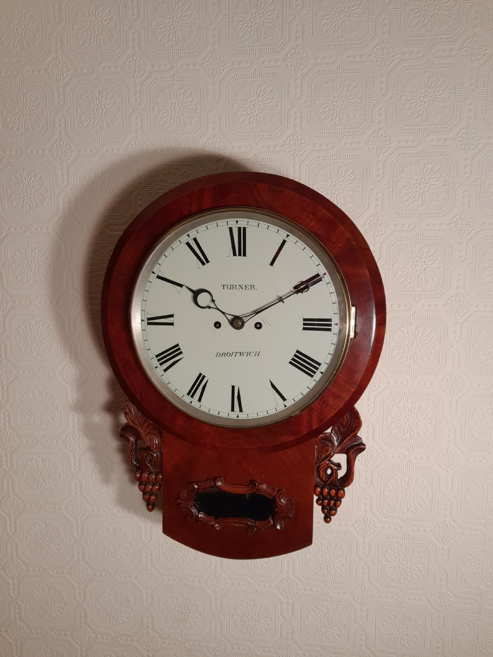Twin Fusee, Bell striking, Mahogany Wall Clock. TURNER of DROITWICH.