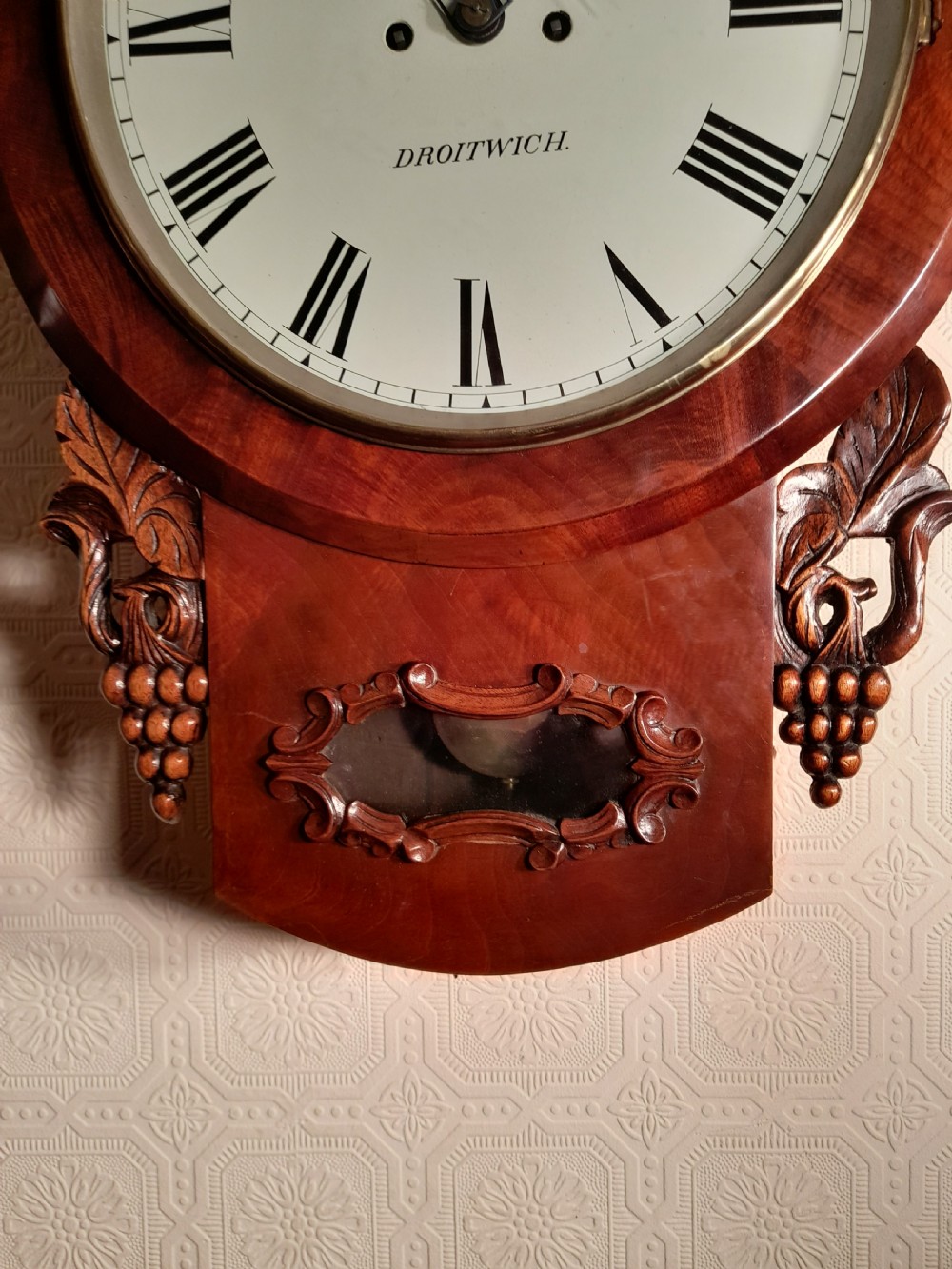 Twin Fusee, Bell striking, Mahogany Wall Clock. TURNER of DROITWICH. View III