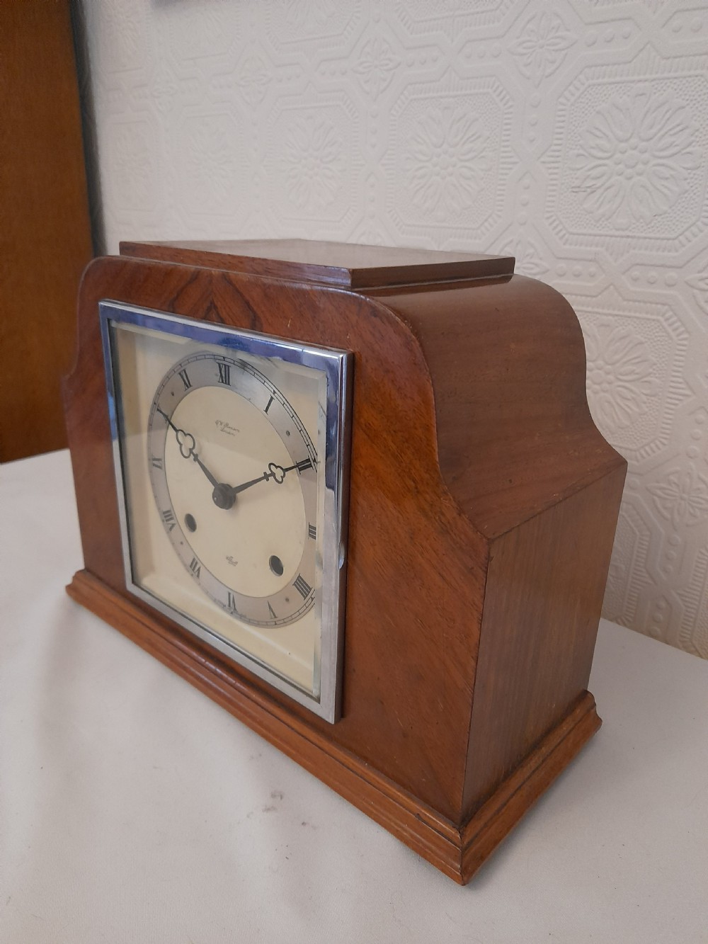 Art-Deco, Elliott, Walnut Mantel Clock.  View II