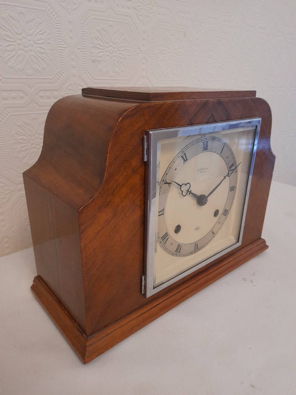 Art-Deco, Elliott, Walnut Mantel Clock.  View III