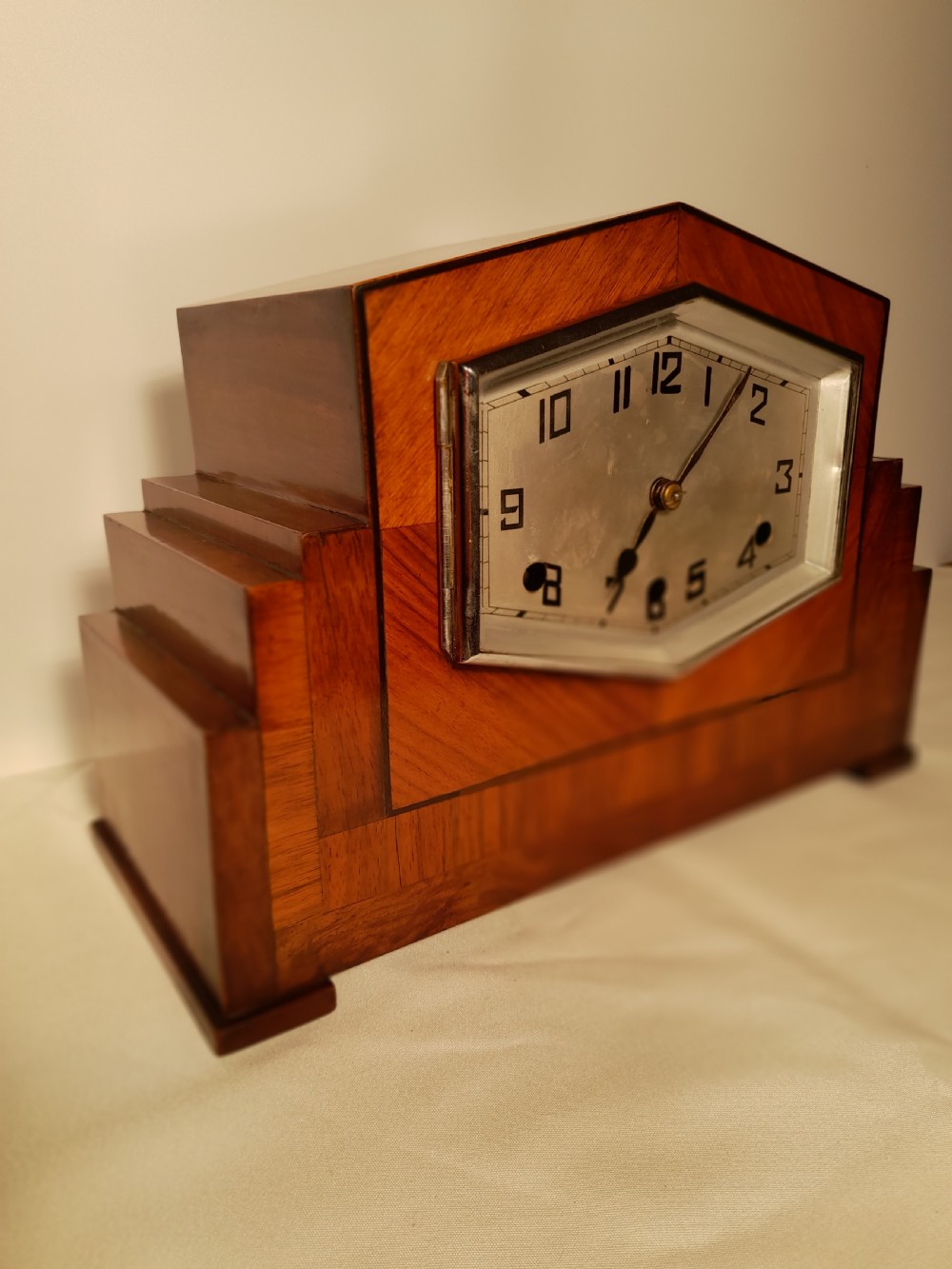 Art-Deco. Westminster Chime, Walnut Mantel Clock View II