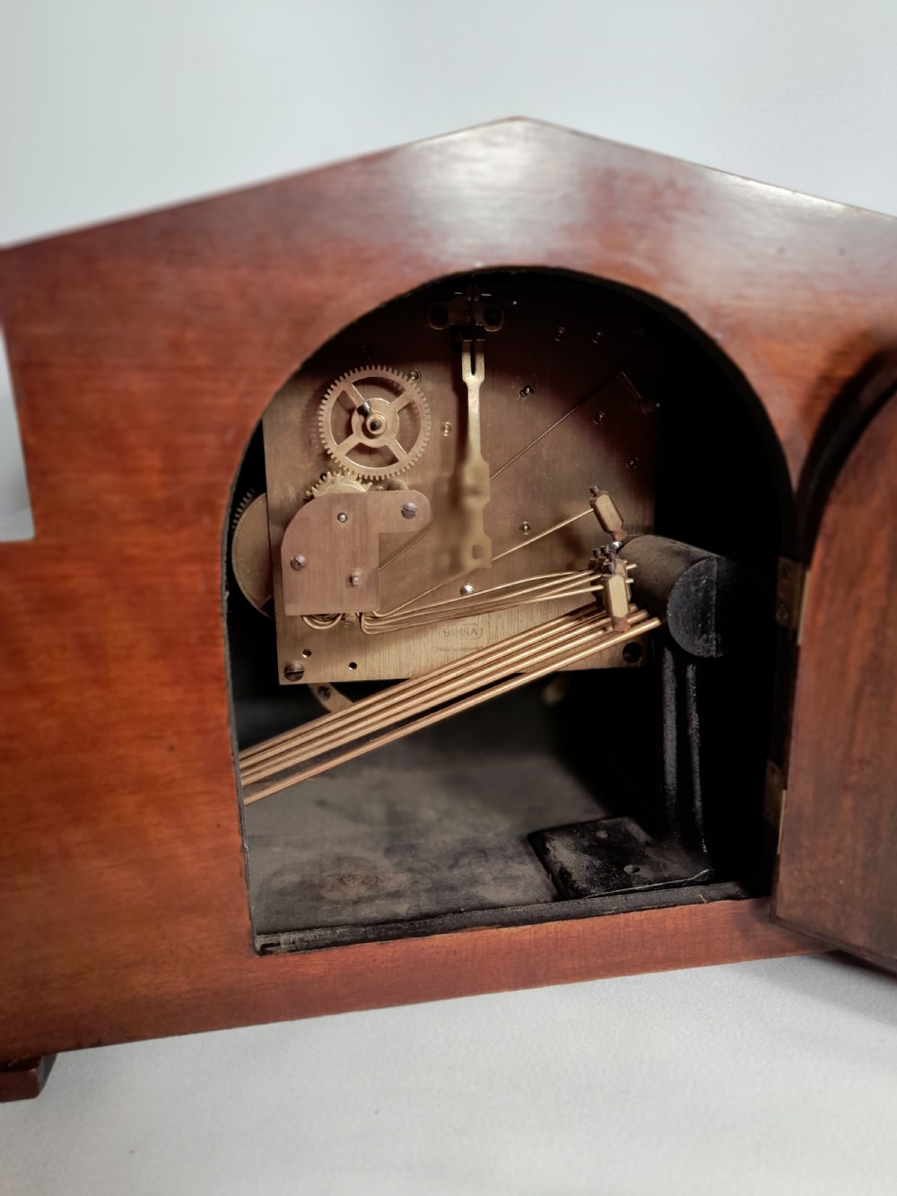 Art-Deco. Westminster Chime, Walnut Mantel Clock View V