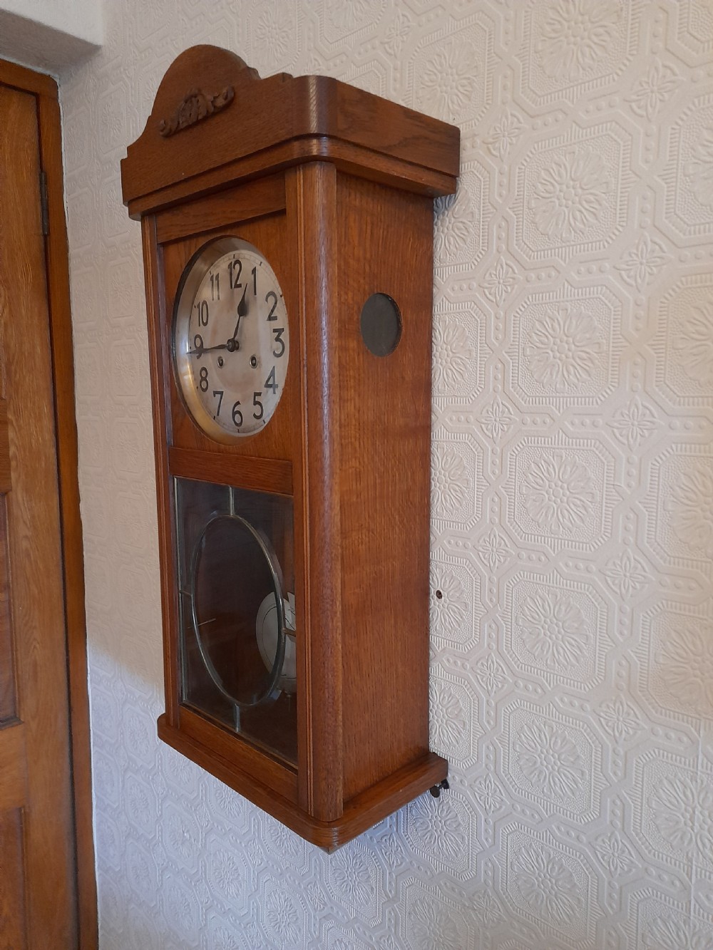 Arts & Crafts, Golden Oak, Wall Clock by JUNGHANS. View III