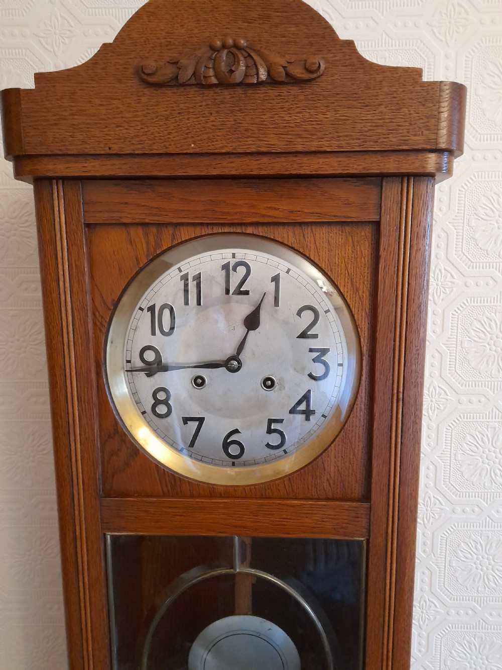 Arts & Crafts, Golden Oak, Wall Clock by JUNGHANS. View IV