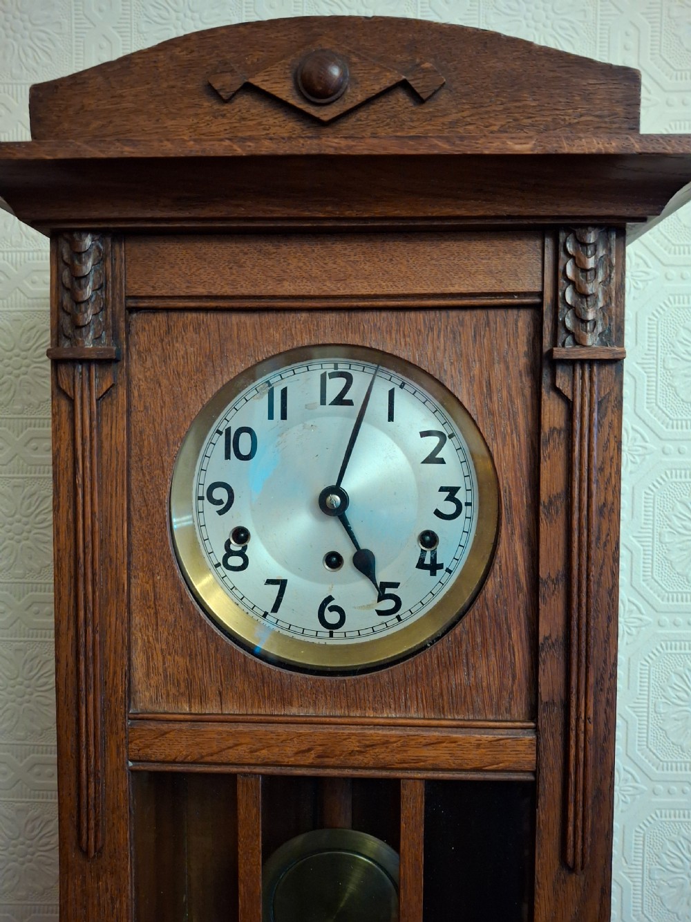 Arts & Crafts, Westminster-Chime, Golden Oak Wall Clock View III