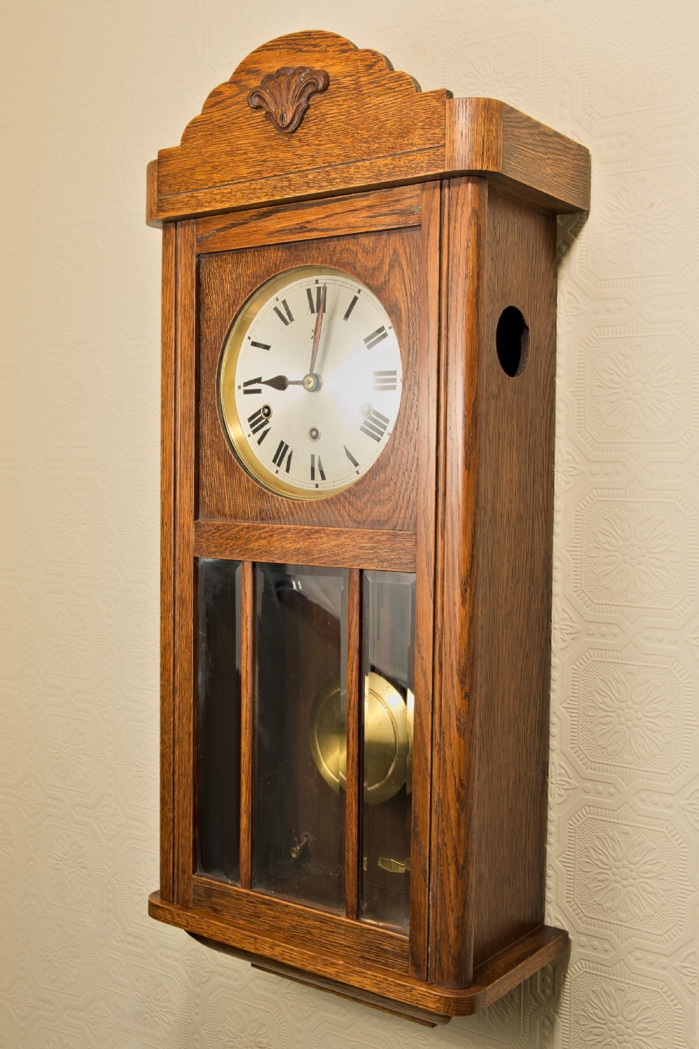 Arts & Crafts, Golden Oak, Westminster-Chime, Wall Clock. View VI
