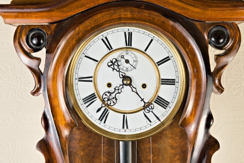 Serpentine Fronted, Double Weight, Vienna Wall Clock View IV