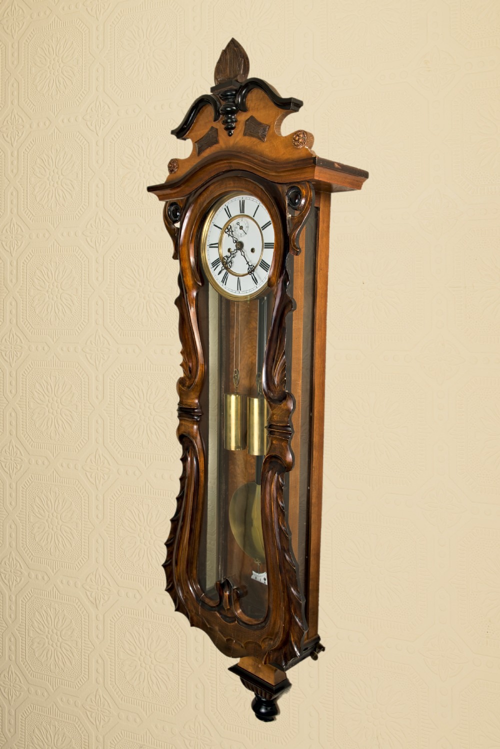 Serpentine Fronted, Double Weight, Vienna Wall Clock View IX