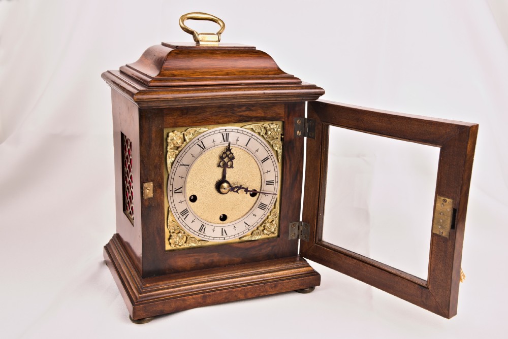 Burr-Walnut, Westminster-Chime, Mantel Clock View V
