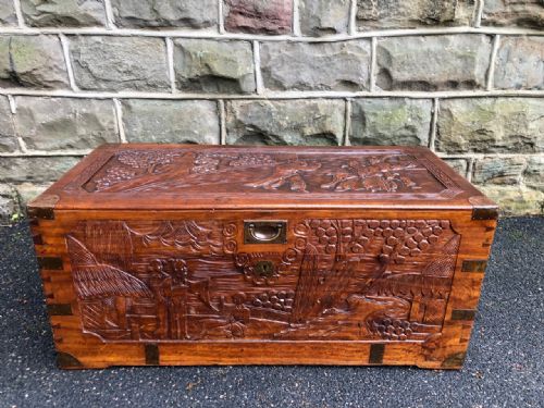 Antique Oriental Brass Bound Camphor Blanket Box