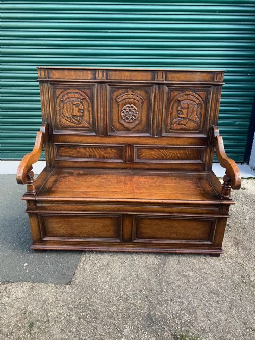 Antique Carved Oak Hall Seat Settle