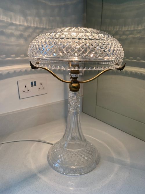 Antique English Cut Glass Mushroom Table Lamp