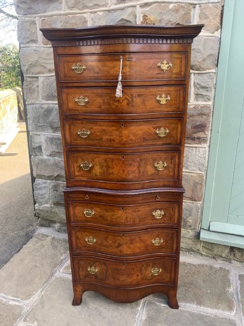 Antique Burr Walnut Serpentine Tallboy Chest on Chest