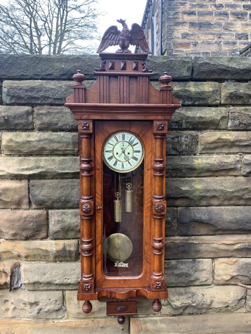Antique Walnut Double Weight Vienna Wall Clock