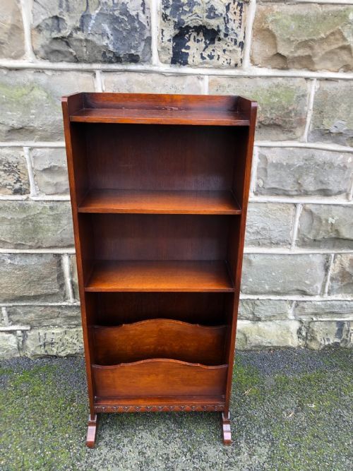 Antique Slim Oak Open Bookcase