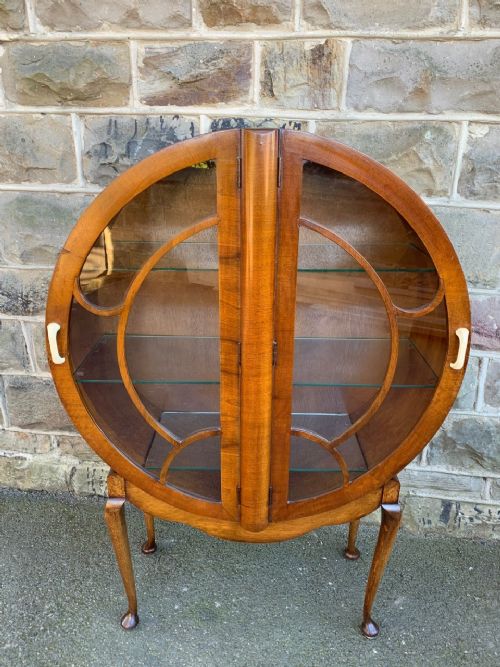 Art Deco Round Walnut Display Cabinet