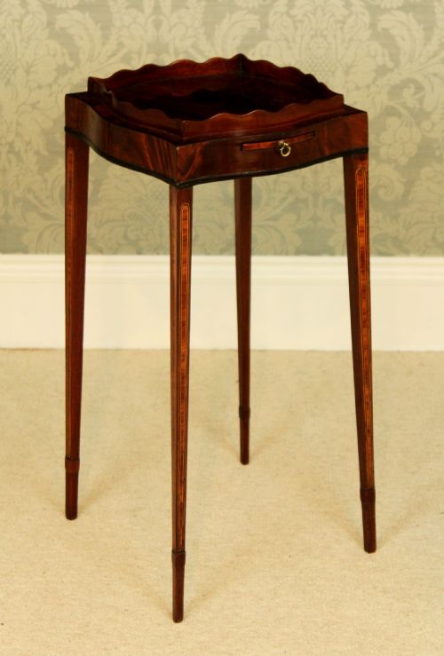 AN ATTRACTIVE FINE EDWARDIAN MAHOGANY INLAID KETTLE STAND - ADDITIONAL PHOTO 1