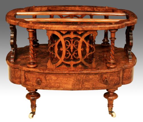 a beautiful victorian burr walnut oval canterbury - CATEGORY: ANTIQUE FURNITURE - DATED VICTORIAN