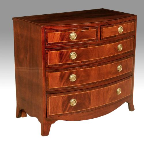 a beautiful edwardian mahogany inlaid bow fronted chest - CATEGORY: ANTIQUE CHEST OF DRAWERS - DATED EDWARDIAN