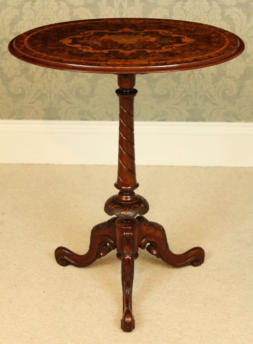 A FINE VICTORIAN BURR WALNUT INLAID OVAL TRIPOD TABLE - ADDITIONAL PHOTO 1