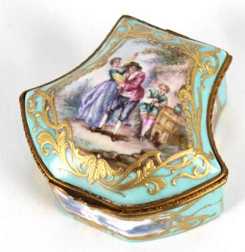 a late 19th c french turquoise ground shield shaped small box - CATEGORY: ANTIQUE BOXES - DATED 1900