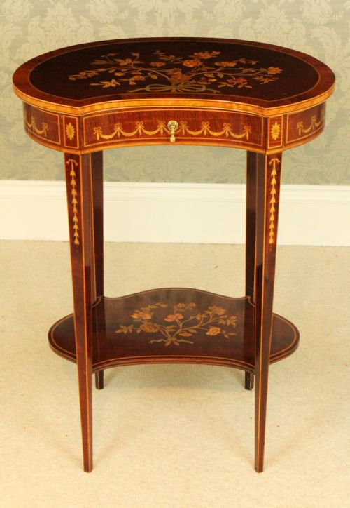 a late victorian mahogany inlaid kidney table - CATEGORY: ANTIQUE TABLES - DATED VICTORIAN