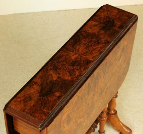 A SUPERB VICTORIAN BURR WALNUT DENDED BABY SUTHERLAND TABLE - ADDITIONAL PHOTO 2