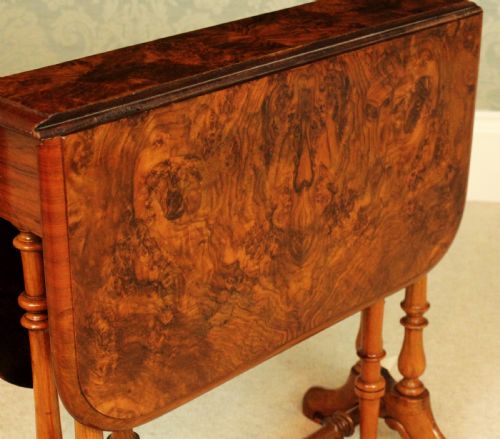 A SUPERB VICTORIAN BURR WALNUT DENDED BABY SUTHERLAND TABLE - ADDITIONAL PHOTO 3