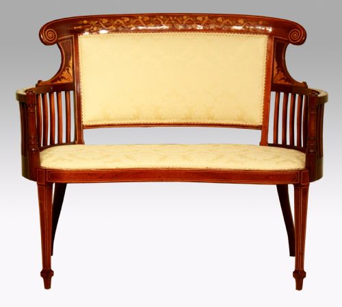 an exquisite late victorian mahogany inlaid upholstered settee - CATEGORY: ANTIQUE SOFAS - DATED VICTORIAN