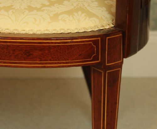 AN EXQUISITE LATE VICTORIAN MAHOGANY INLAID UPHOLSTERED SETTEE - ADDITIONAL PHOTO 4