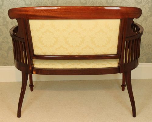 AN EXQUISITE LATE VICTORIAN MAHOGANY INLAID UPHOLSTERED SETTEE - ADDITIONAL PHOTO 7
