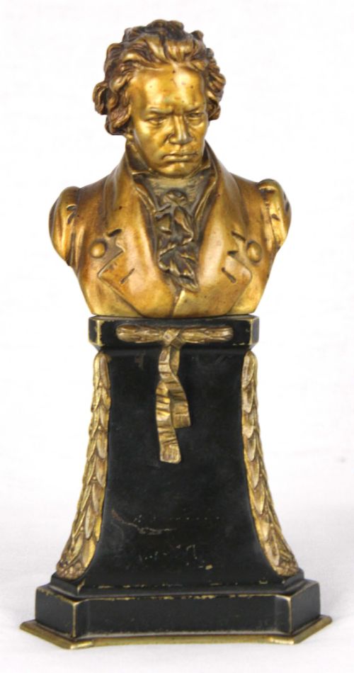 late 19th century french bronze bust of mozart by eugen bormel on black base - CATEGORY: ANTIQUE METAL - DATED 19TH CENTURY