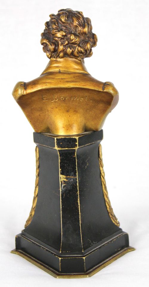 LATE 19TH CENTURY FRENCH BRONZE BUST OF MOZART BY EUGEN BORMEL ON BLACK BASE - ADDITIONAL PHOTO 4