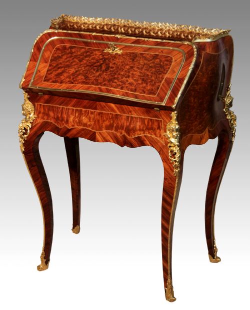 an exceptionally fine quality burr walnut inlaid and ormolu mounted bureau de dame - CATEGORY: ANTIQUE BUREAU - DATED 19TH CENTURY