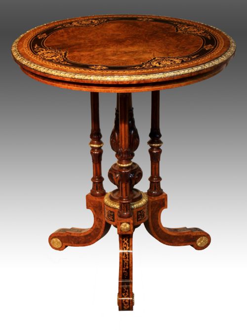 an exhibition quality victorian ormolu mounted burr walnut marquetry inlaid small centreoccasional table - CATEGORY: ANTIQUE TABLES - DATED VICTORIAN