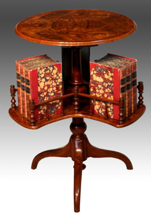 a fine victorian burr walnut inlaid revolving library table - CATEGORY: ANTIQUE TABLES - DATED VICTORIAN