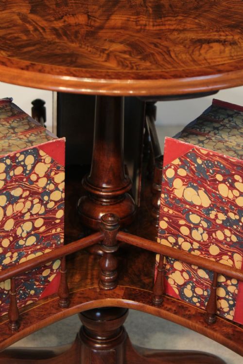 A FINE VICTORIAN BURR WALNUT INLAID REVOLVING LIBRARY TABLE - ADDITIONAL PHOTO 5