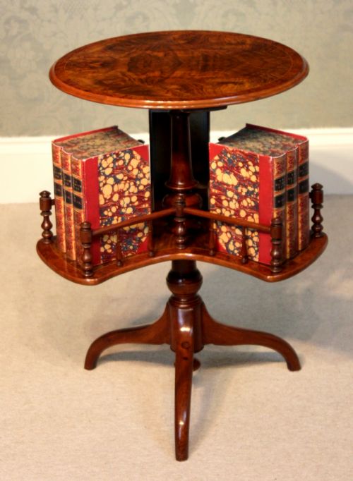 A FINE VICTORIAN BURR WALNUT INLAID REVOLVING LIBRARY TABLE - ADDITIONAL PHOTO 6