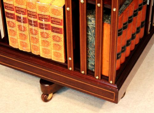 AN EXQUISITE LATE VICTORIAN MAHOGANY INLAID REVOLVING BOOKCASE BY MAPLE CO - ADDITIONAL PHOTO 3