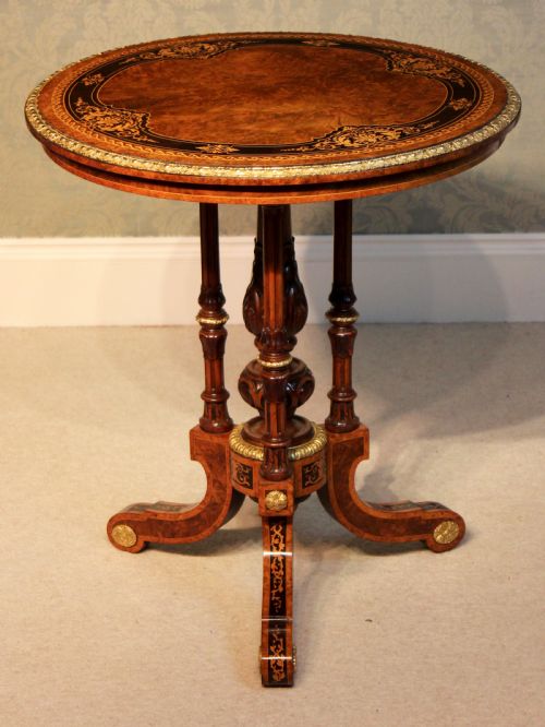 AN EXHIBITION QUALITY VICTORIAN ORMOLU MOUNTED BURR WALNUT MARQUETRY INLAID SMALL CENTREOCCASIONAL TABLE - ADDITIONAL PHOTO 1