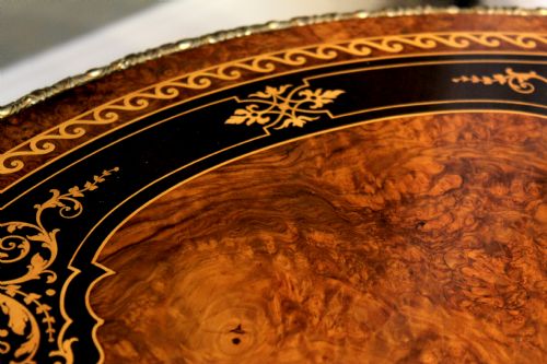 AN EXHIBITION QUALITY VICTORIAN ORMOLU MOUNTED BURR WALNUT MARQUETRY INLAID SMALL CENTREOCCASIONAL TABLE - ADDITIONAL PHOTO 3