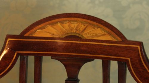 A FINE PAIR OF LATE VICTORIAN MAHOGANY INLAID SHIELD BACK LADIES AND GENTS ARMCHAIRS BY MAPLE CO - ADDITIONAL PHOTO 3