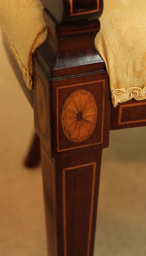A FINE PAIR OF LATE VICTORIAN MAHOGANY INLAID SHIELD BACK LADIES AND GENTS ARMCHAIRS BY MAPLE CO - ADDITIONAL PHOTO 6