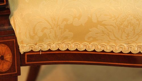 A FINE PAIR OF LATE VICTORIAN MAHOGANY INLAID SHIELD BACK LADIES AND GENTS ARMCHAIRS BY MAPLE CO - ADDITIONAL PHOTO 7
